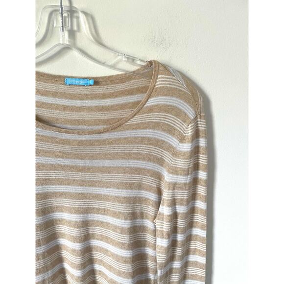 J. McLaughlin Striped Lightweight Sweater Tan White Size Small - Picture 3 of 6